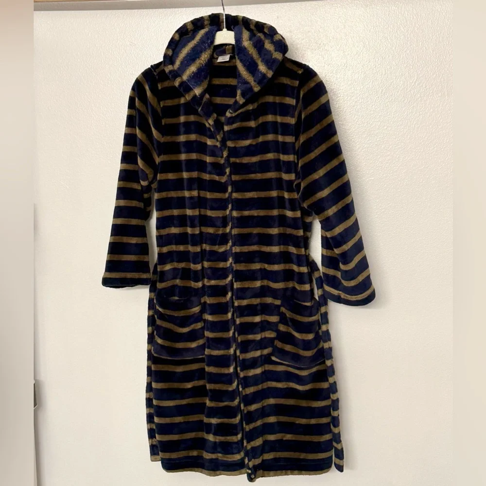 Tucker + Tate Kids’ Hooded‎ Plush Robe Navy Eclipse Stripe Size 10/12